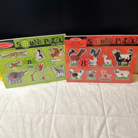 2 NEW Melissa & Doug Zoo & Farm Animals Wooden Peg Sound 8pc Puzzles 🧩 2Yrs+ - Picture 16 of 16